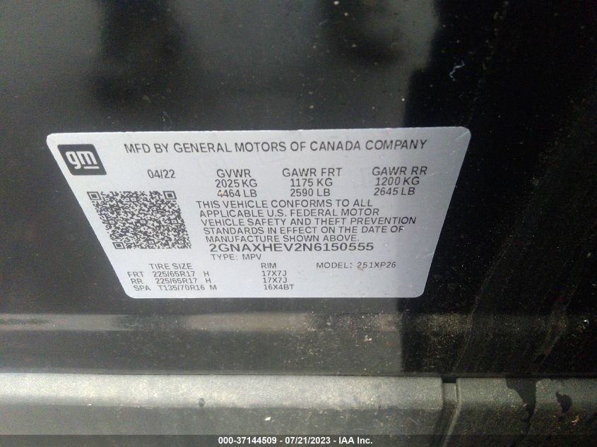 2022 CHEVROLET EQUINOX LS - 2GNAXHEV2N6150555