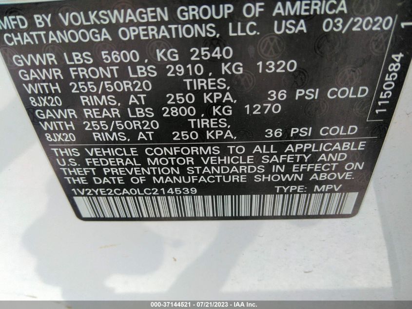 2020 VOLKSWAGEN ATLAS CROSS SPORT 3.6L V6 SE W/TECHNOLOGY - 1V2YE2CA0LC214539