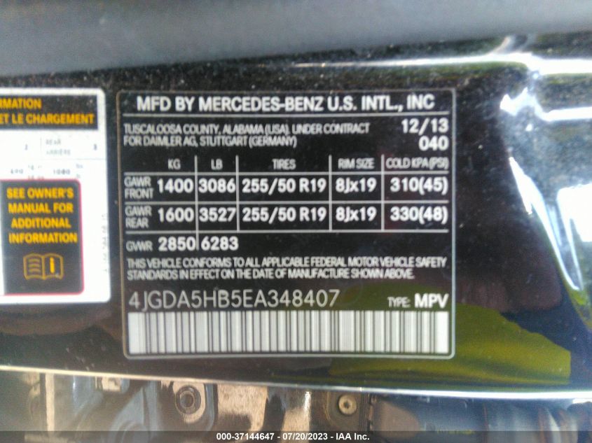 2014 MERCEDES-BENZ ML 350 4JGDA5HB5EA348407