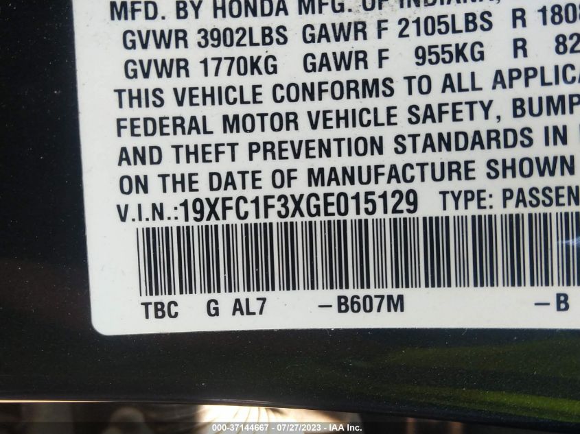 2016 HONDA CIVIC SEDAN EX-T - 19XFC1F3XGE015129