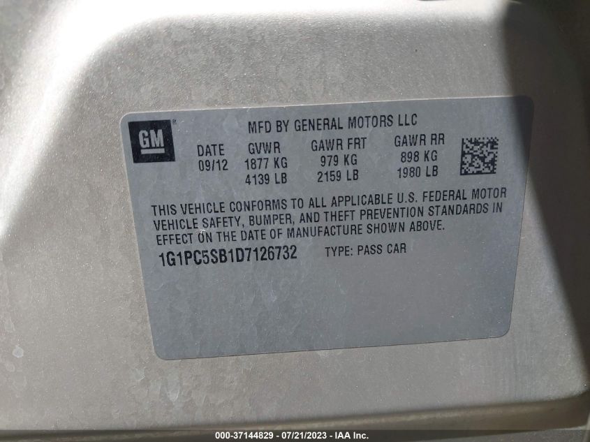 2013 CHEVROLET CRUZE LT - 1G1PC5SB1D7126732