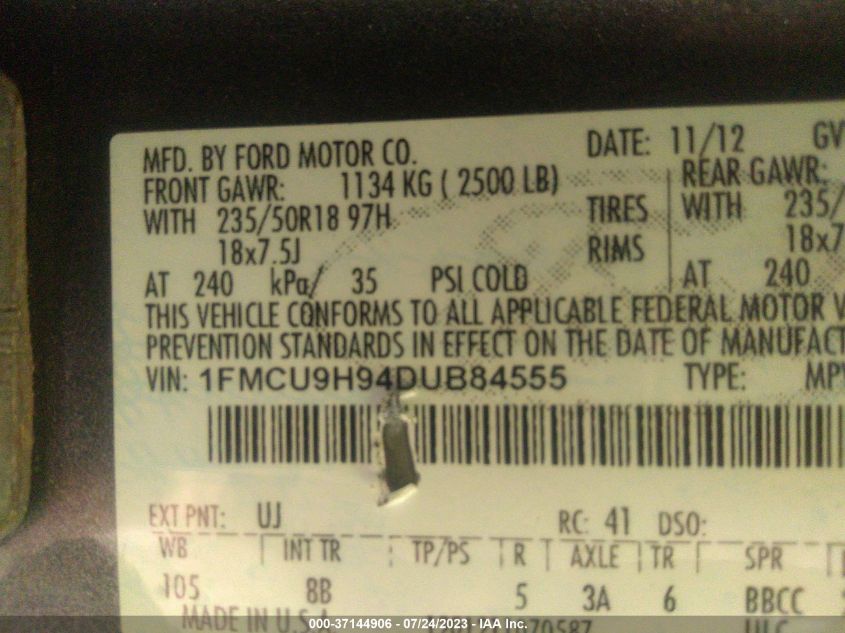 2013 FORD ESCAPE SEL - 1FMCU9H94DUB84555