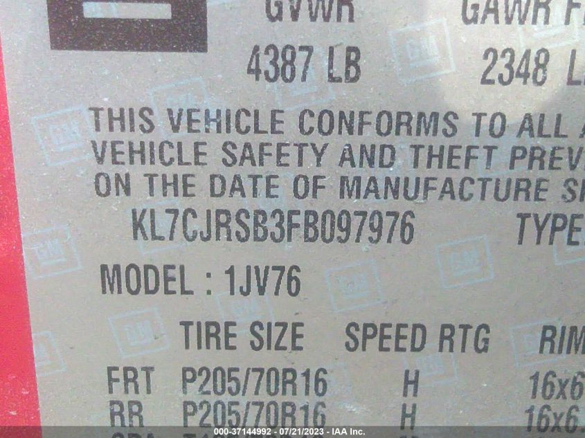2015 CHEVROLET TRAX 1LT - KL7CJRSB3FB097976