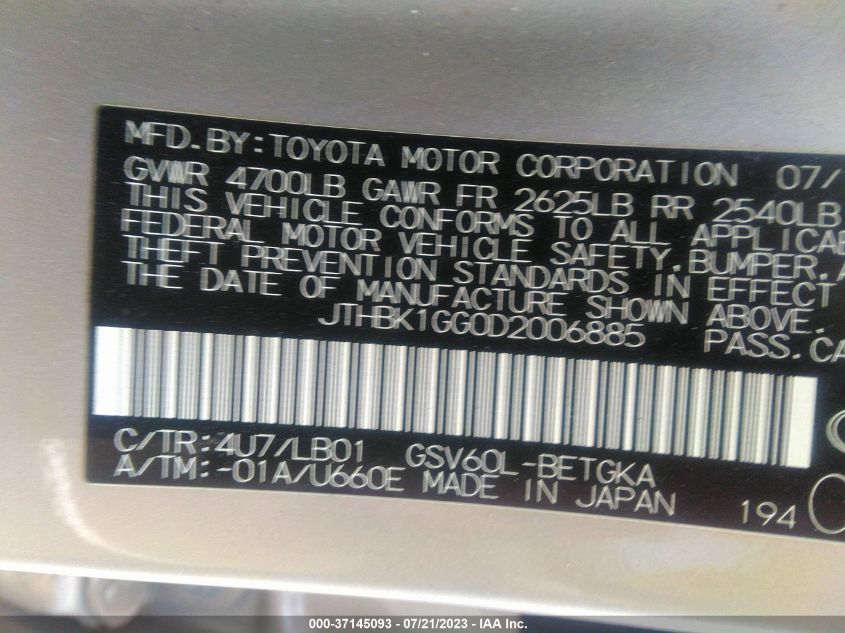 2013 LEXUS ES 350 4DR SDN - JTHBK1GG0D2006885