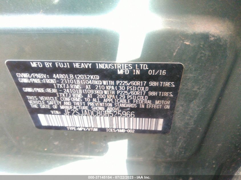 2016 SUBARU FORESTER 2.5I PREMIUM - JF2SJADC8GH525966