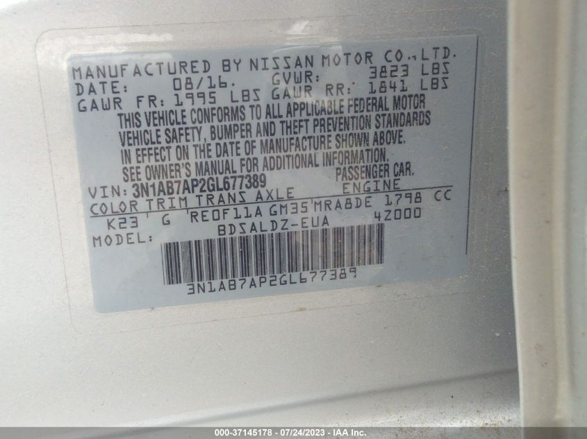 2016 NISSAN SENTRA SV - 3N1AB7AP2GL677389