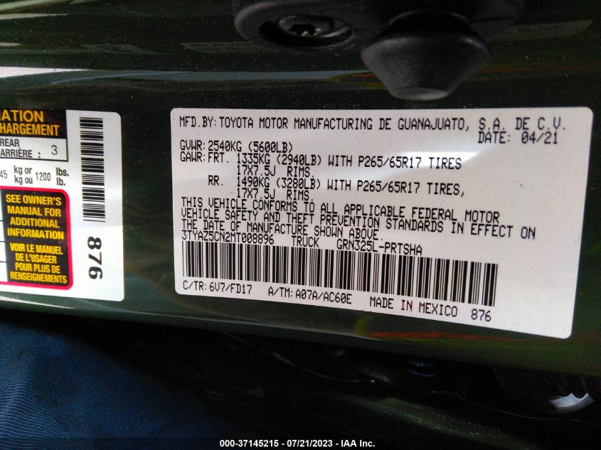 2021 TOYOTA TACOMA 2WD SR5/TRD SPORT - 3TYAZ5CN2MT008896