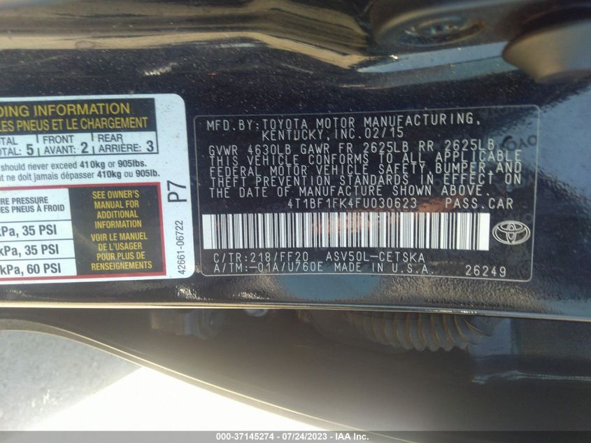 2015 TOYOTA CAMRY XLE/SE/LE/XSE - 4T1BF1FK4FU030623