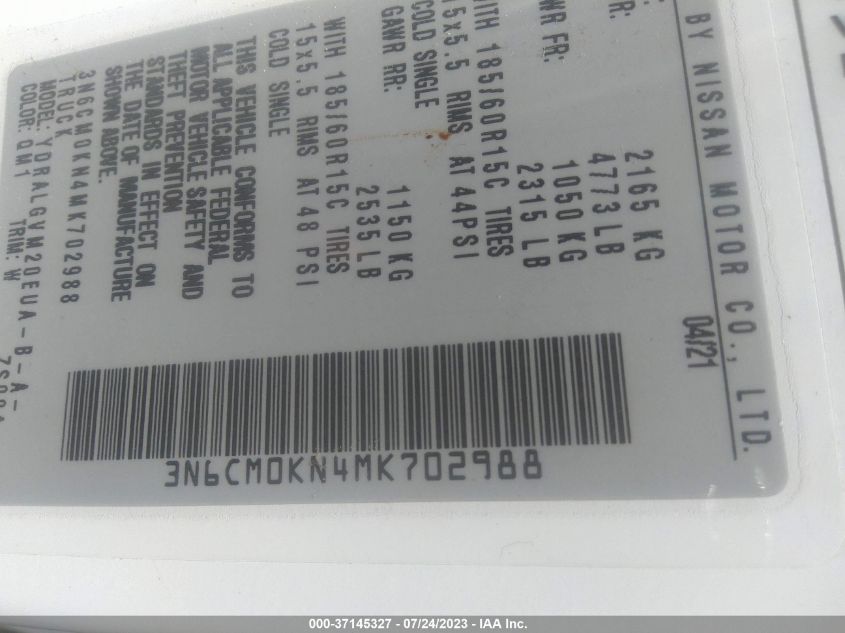 2021 NISSAN NV200 COMPACT CARGO SV - 3N6CM0KN4MK702988