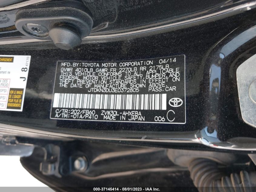 2014 TOYOTA PRIUS FOUR/FIVE/THREE/ONE/TWO - JTDKN3DU3E0372805