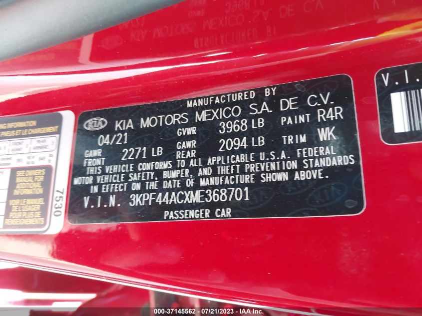 2021 KIA FORTE GT - 3KPF44ACXME368701