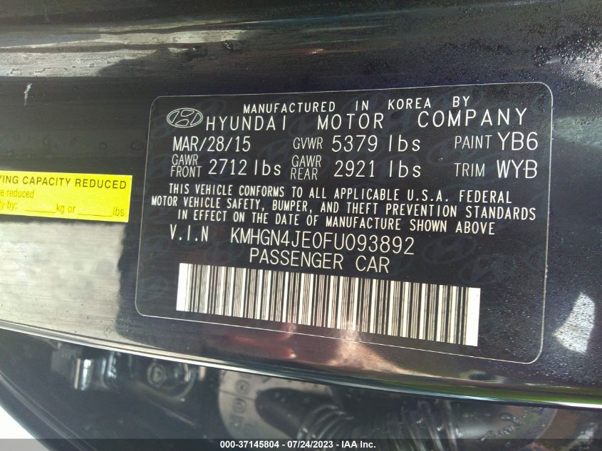 2015 HYUNDAI GENESIS 3.8L - KMHGN4JE0FU093892