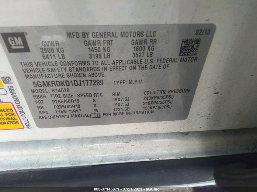 2013 BUICK ENCLAVE PREMIUM - 5GAKRDKD1DJ177289