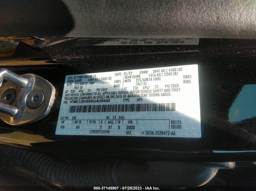 2022 FORD ESCAPE SEL - 1FMCU9H69NUA36442
