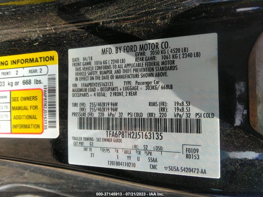 2018 FORD MUSTANG - 1FA6P8TH2J5163135
