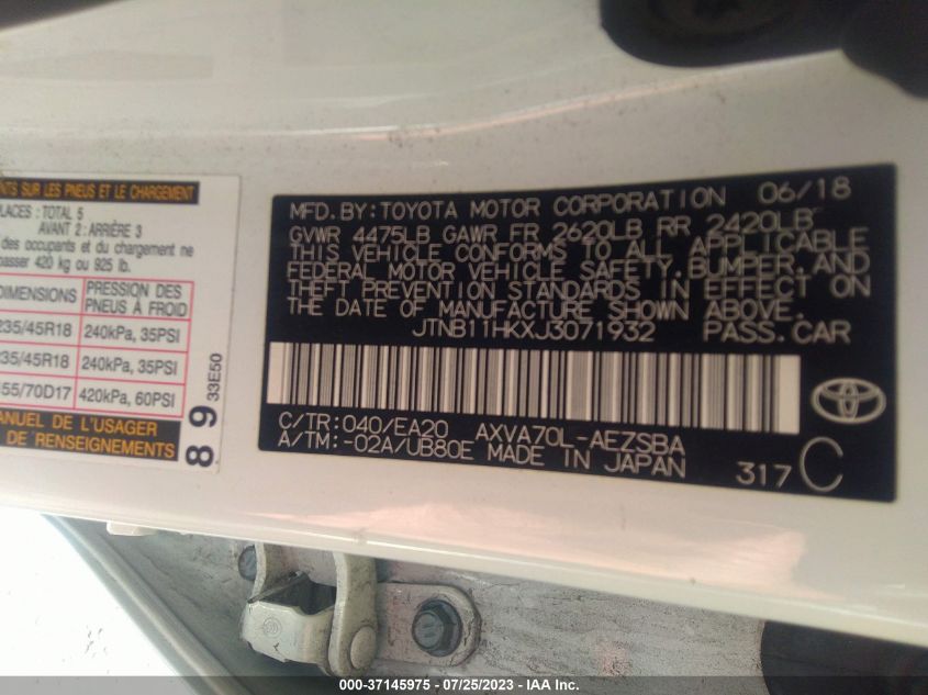 2018 TOYOTA CAMRY L/LE/XLE/SE/XSE - JTNB11HKXJ3071932