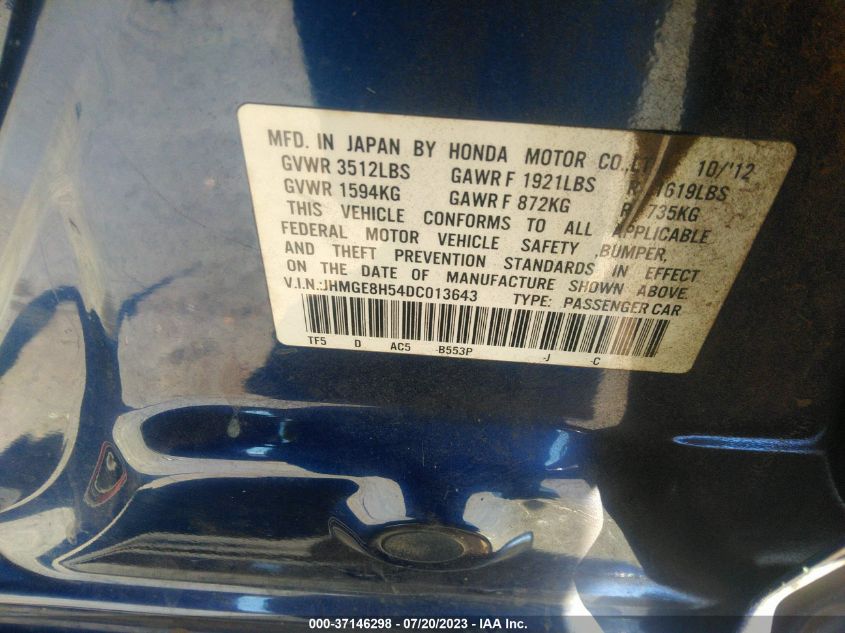 2013 HONDA FIT SPORT - JHMGE8H54DC013643