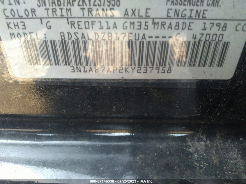 2019 NISSAN SENTRA SV - 3N1AB7AP2KY237958