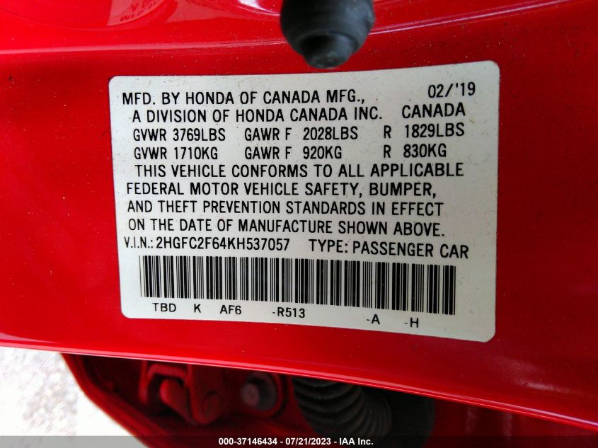 2019 HONDA CIVIC SEDAN LX - 2HGFC2F64KH537057