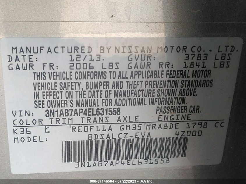 2014 NISSAN SENTRA S - 3N1AB7AP4EL631558