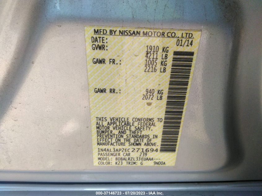 2014 NISSAN ALTIMA 2.5 S - 1N4AL3AP2EC271694