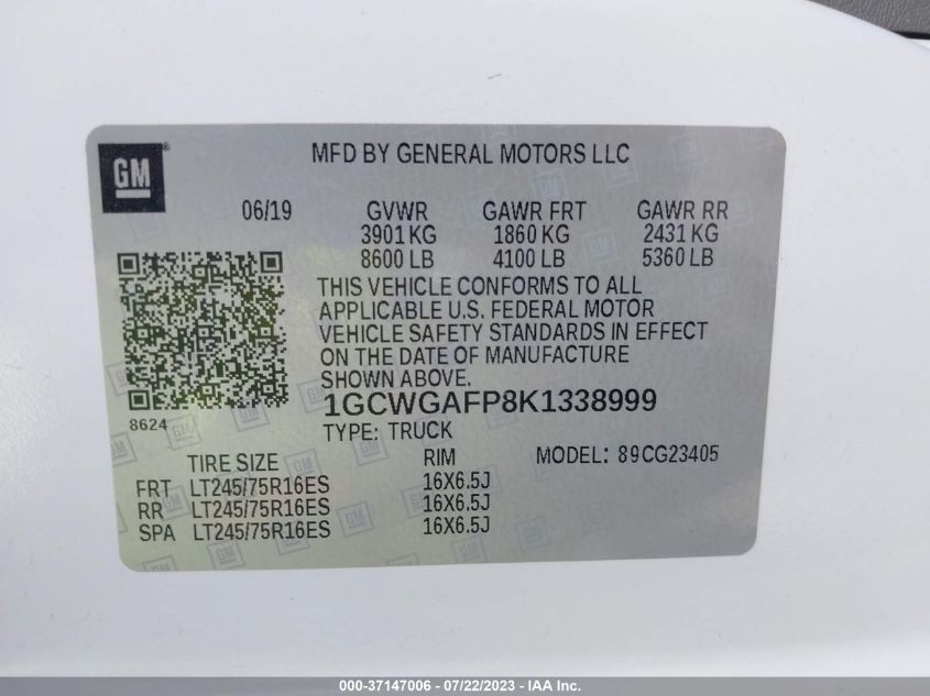 2019 CHEVROLET EXPRESS CARGO VAN - 1GCWGAFP8K1338999