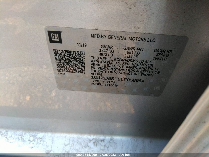 2020 CHEVROLET MALIBU LT - 1G1ZD5ST6LF058964