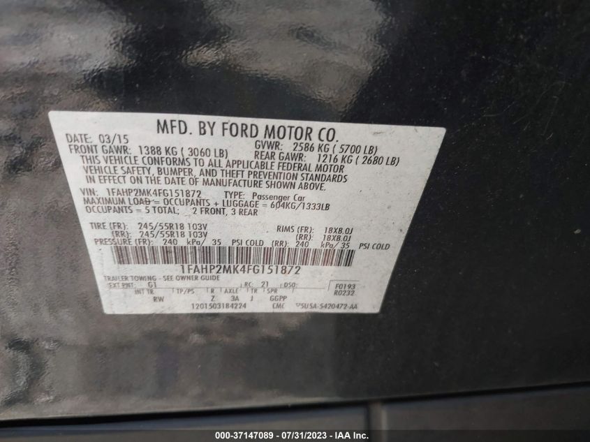 2015 FORD SEDAN POLICE INTERCEPTOR 1FAHP2MK4FG151872