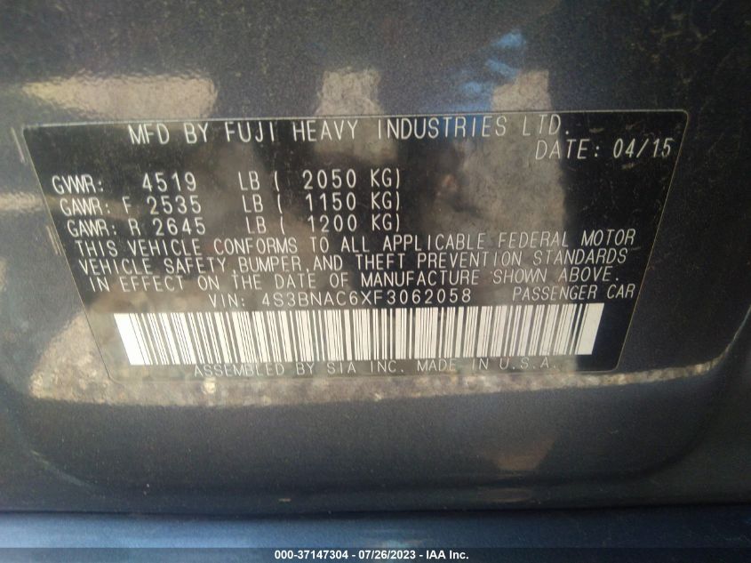2015 SUBARU LEGACY 2.5I PREMIUM - 4S3BNAC6XF3062058