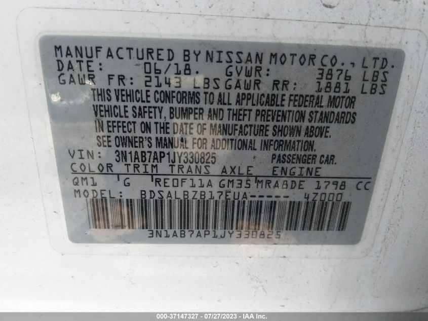 3N1AB7AP1JY330825 | 2018 NISSAN SENTRA