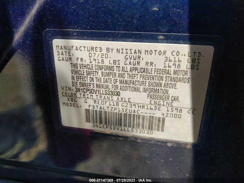 2020 NISSAN KICKS SR - 3N1CP5DV1LL533030