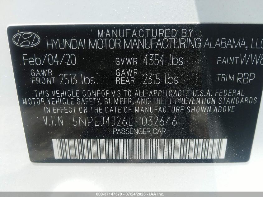 2020 HYUNDAI SONATA SEL PLUS - 5NPEJ4J26LH032646