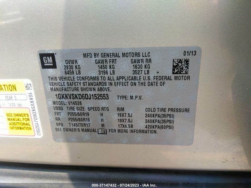 2013 GMC ACADIA SLT - 1GKKVSKD6DJ152553