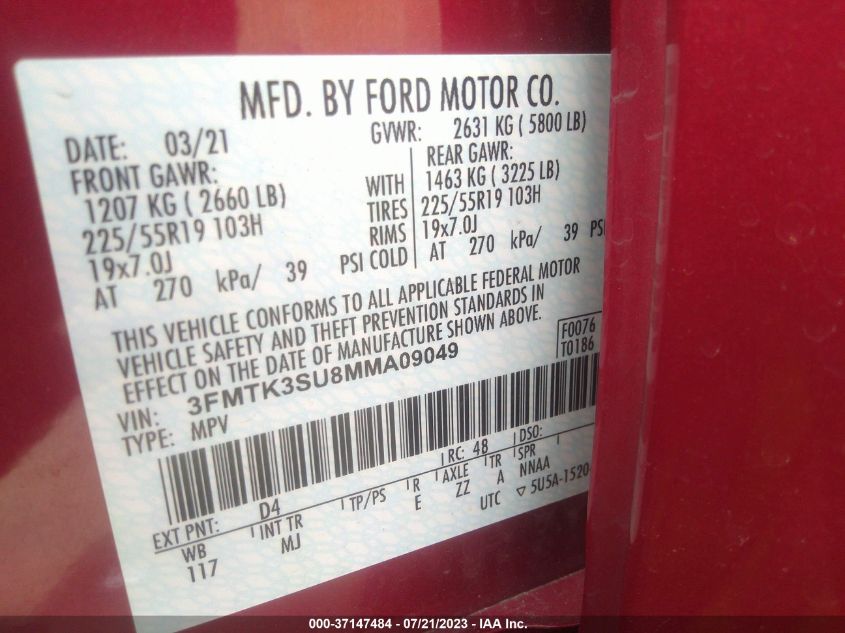 2021 FORD MUSTANG MACH-E PREMIUM 3FMTK3SU8MMA09049