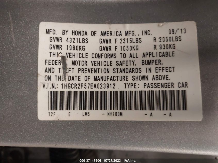 2014 HONDA ACCORD SEDAN SPORT - 1HGCR2F57EA023912