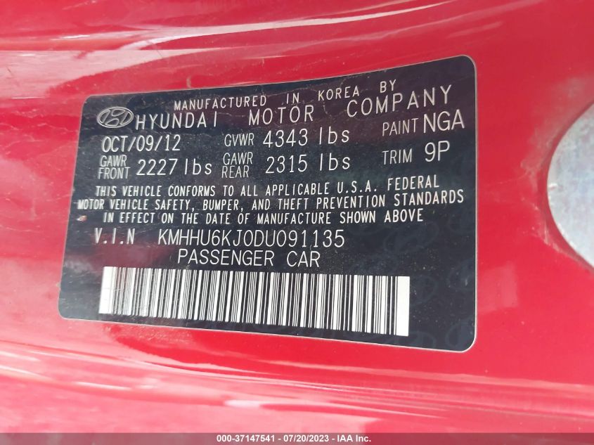 2013 HYUNDAI GENESIS COUPE 3.8 TRACK KMHHU6KJ0DU091135