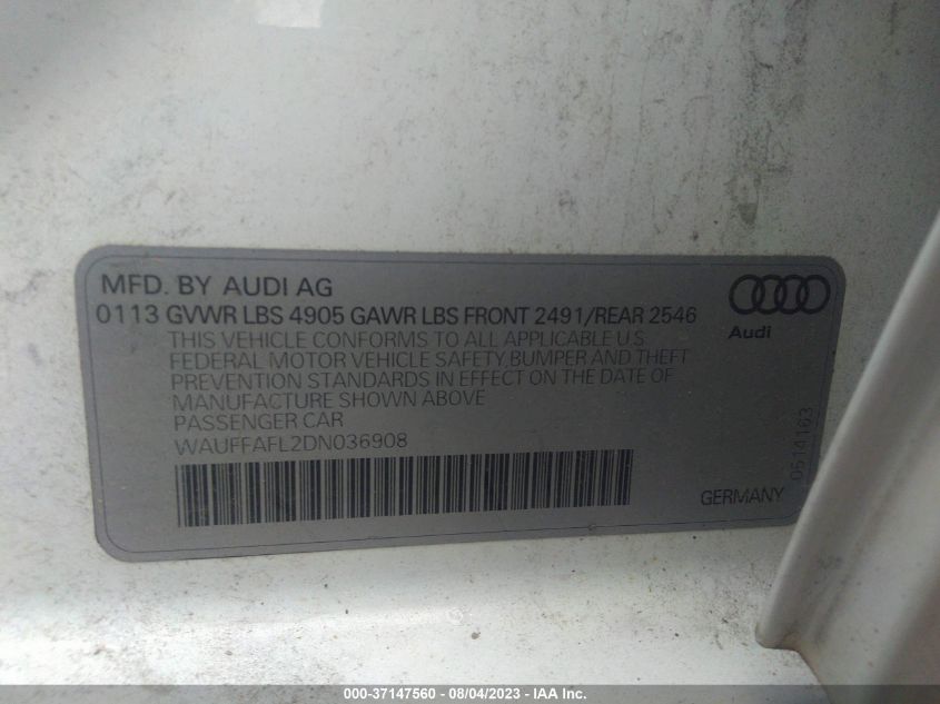 2013 AUDI A4 PREMIUM PLUS - WAUFFAFL2DN036908