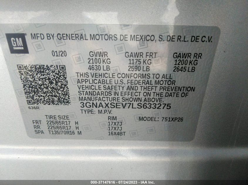 2020 CHEVROLET EQUINOX LS - 3GNAXSEV7LS633275