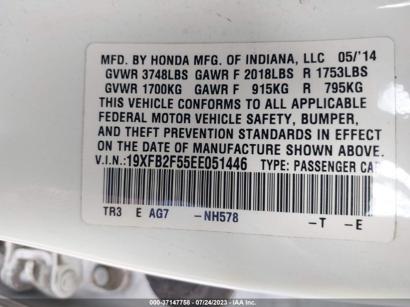 2014 HONDA CIVIC SEDAN LX - 19XFB2F55EE051446