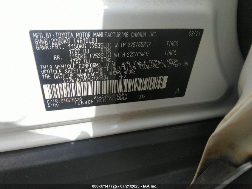 2021 TOYOTA RAV4 XLE - 2T3W1RFV6MC128194