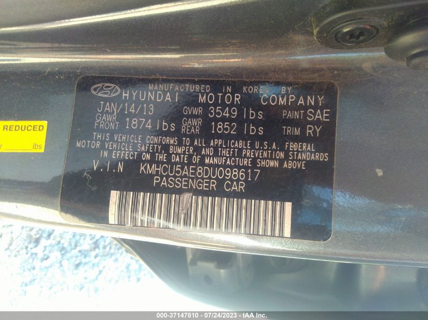 2013 HYUNDAI ACCENT SE - KMHCU5AE8DU098617