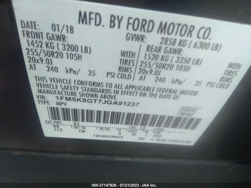 2018 FORD EXPLORER SPORT - 1FM5K8GT7JGA91237