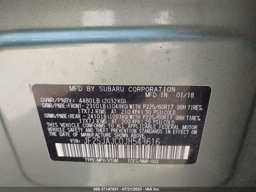 2018 SUBARU FORESTER LIMITED - JF2SJAJC0JH543616