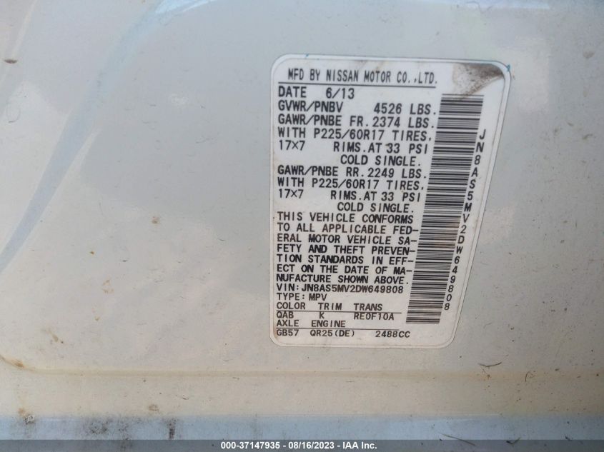 2013 NISSAN ROGUE SV - JN8AS5MV2DW649808