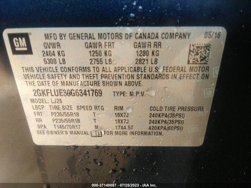 2016 GMC TERRAIN SLT - 2GKFLUE30G6341769
