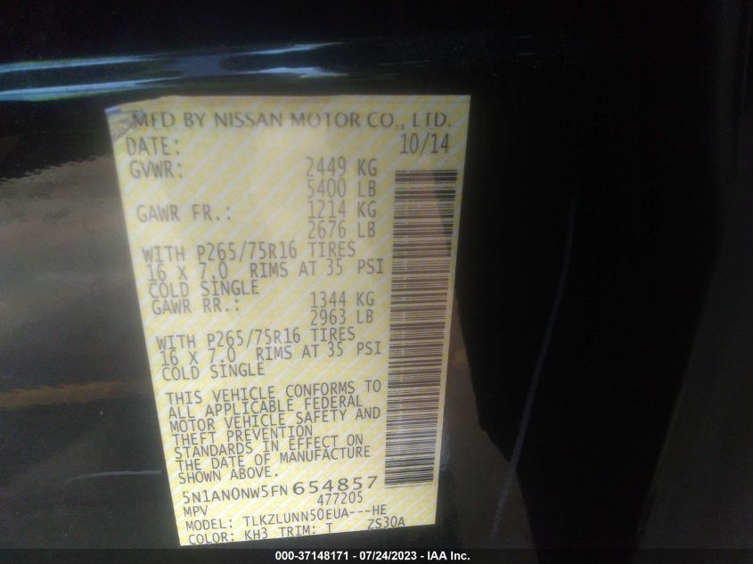 2015 NISSAN XTERRA PRO-4X - 5N1AN0NW5FN654857