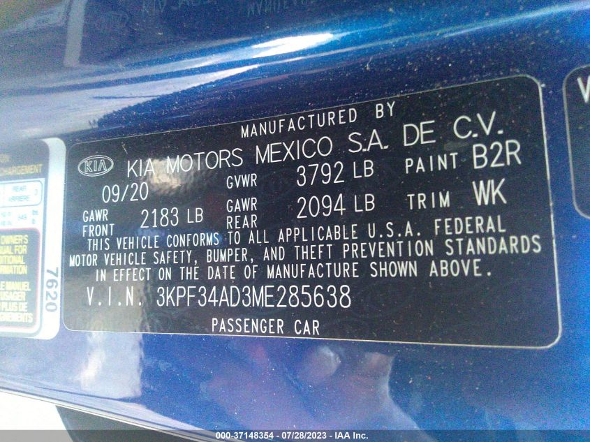 2021 KIA FORTE GT-LINE - 3KPF34AD3ME285638