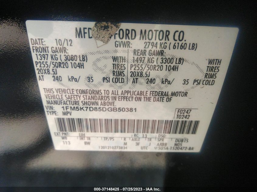 2013 FORD EXPLORER XLT - 1FM5K7D85DGB50381