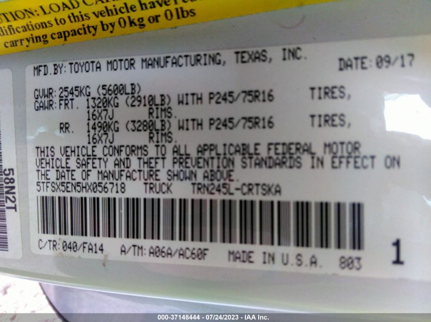 2017 TOYOTA TACOMA SR/SR5 - 5TFSX5EN5HX056718