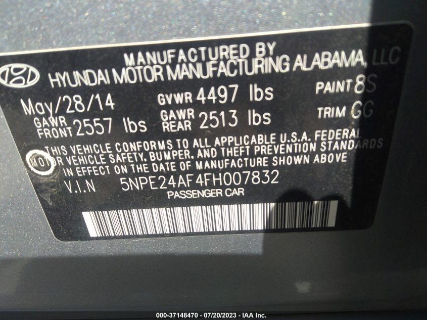 2015 HYUNDAI SONATA 2.4L SE - 5NPE24AF4FH007832